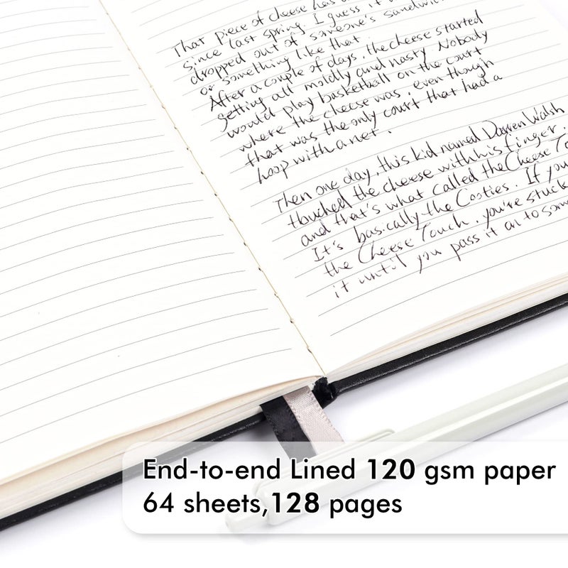 Feela 12 Pack Notebooks Journals Bulk with 12 Black Pens, Feela A5 Hardcover Notebook Classic Ruled Journal Set with Pen Holder for School Business Work Travel Writing, 120 GSM, 5.1â€x8.3â€, Black - Image 3